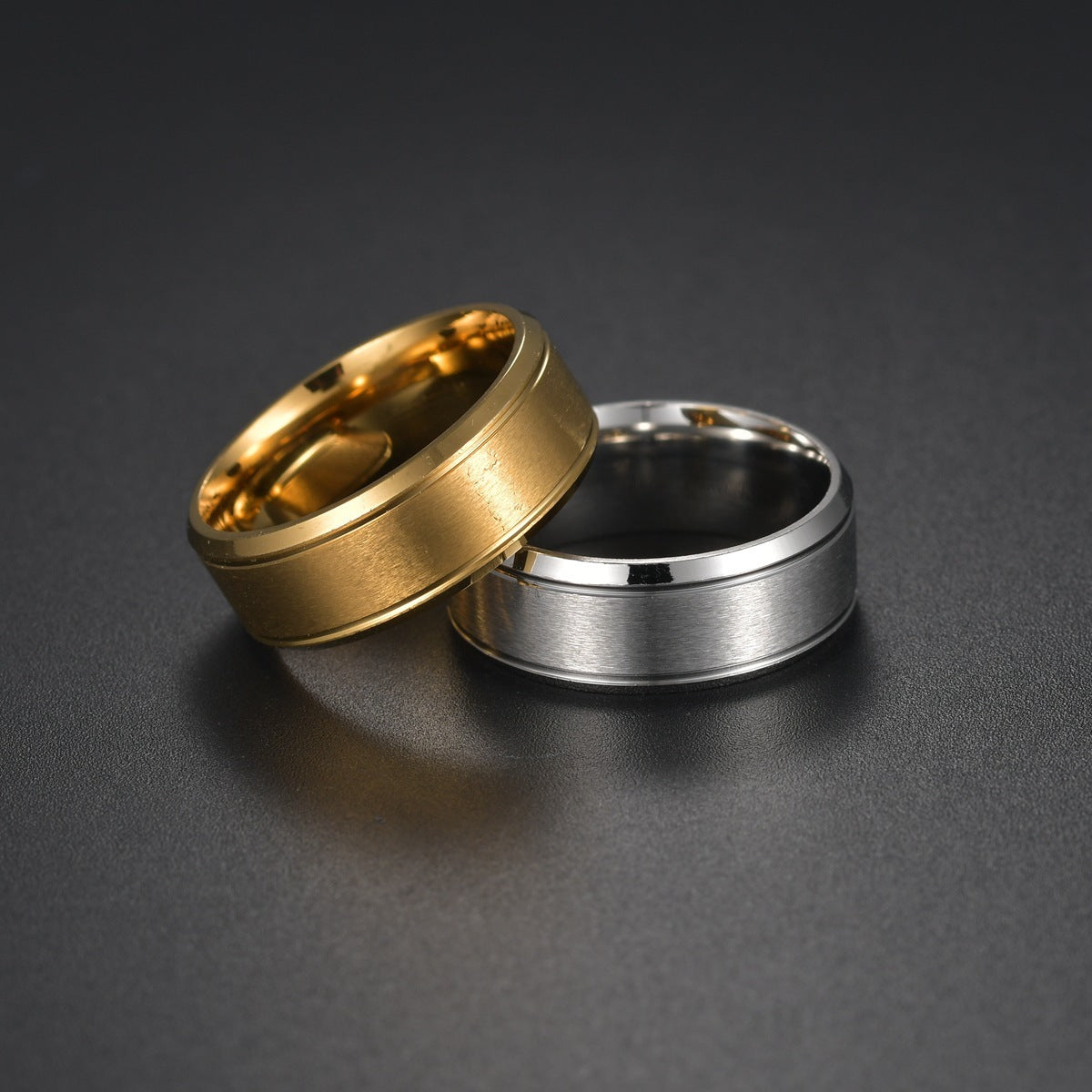 Men's 8MM Stainless Steel Wedding Ring – Black, Silver, Gold Geometric Band