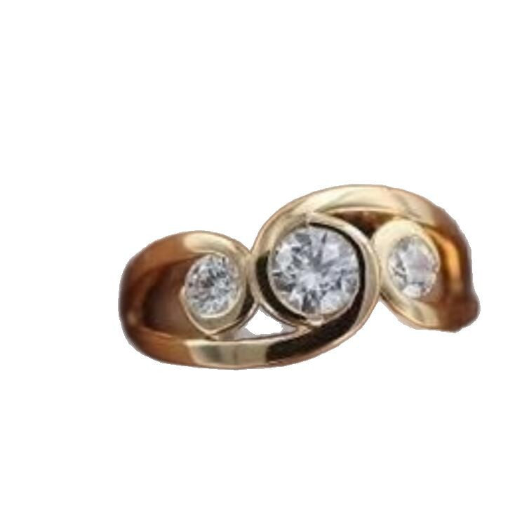 Gold Inlaid Zircon Fashion Geometry Pattern Vintage Ring – Unisex Couple Ring with Sweet and Cool Style