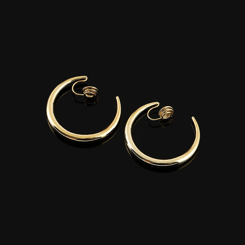 Classic Large Metal Hoop Earrings – Geometric Design with Real Gold and No-Piercing Ear Clip for Women