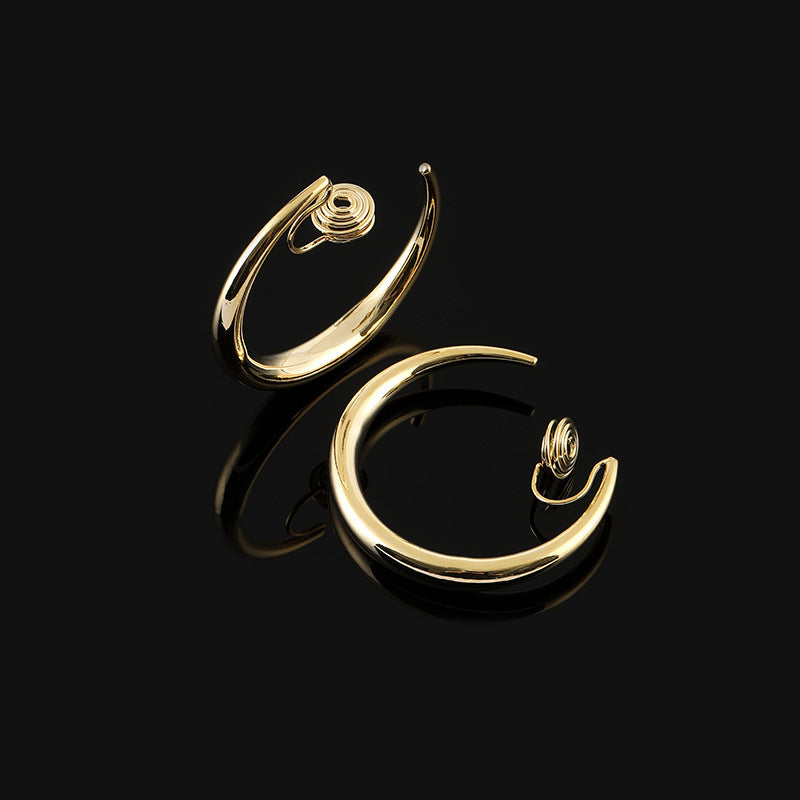 Classic Large Metal Hoop Earrings – Geometric Design with Real Gold and No-Piercing Ear Clip for Women