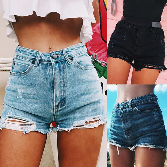 High-Waisted Ripped Side Slit Jean Shorts with Cat-Claw Detail