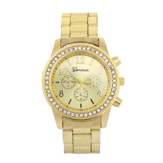 Geneva Men's Diamond Alloy Three-Eye Movement Quartz Watch – Elegant & Stylish Men's Timepiece