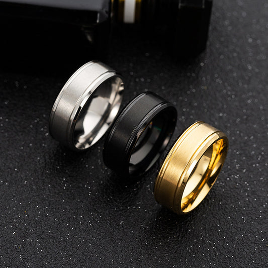 Men's 8MM Stainless Steel Wedding Ring – Black, Silver, Gold Geometric Band