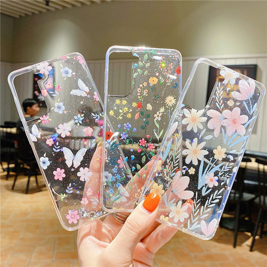 Fashion Minimalist Floral TPU Phone Case – Drip Rubber Protector for Samsung
