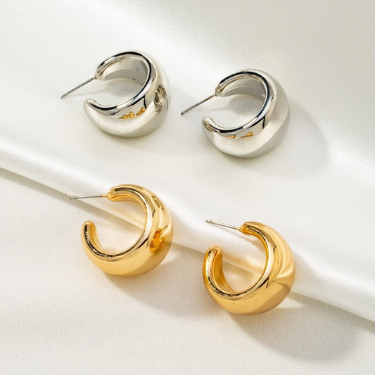 Fashionable C-Shaped Hoop Earrings – Simple European & American Style Irregular Design in Silver and Gold