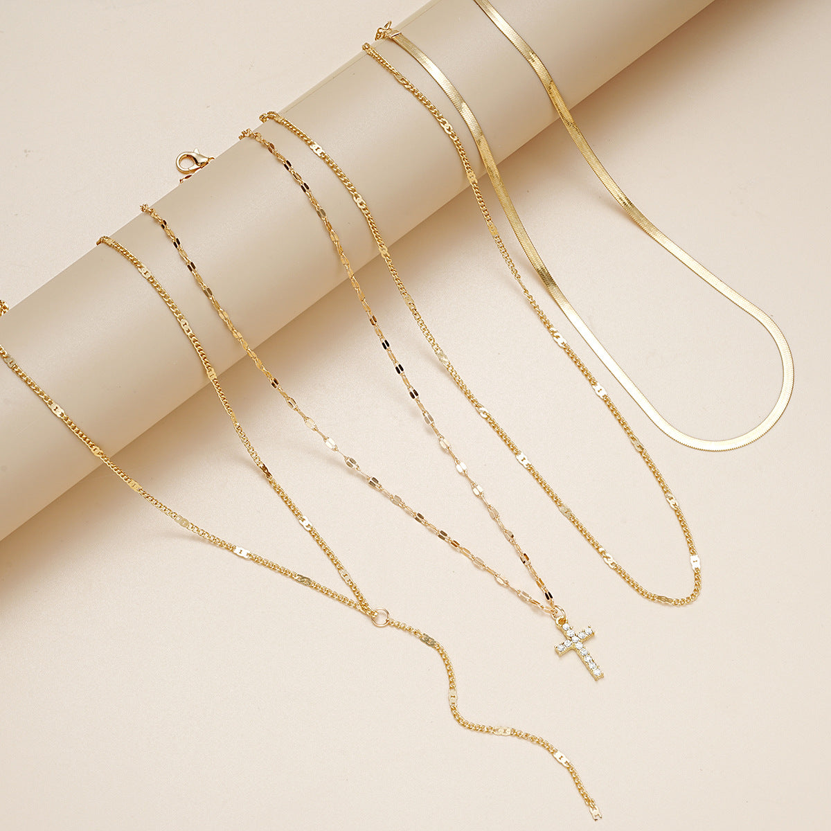 Fashion Special-Interest Vintage Cross Pendant Clavicle Chain – Multi-Layer Water Wave Chain Necklace for Women