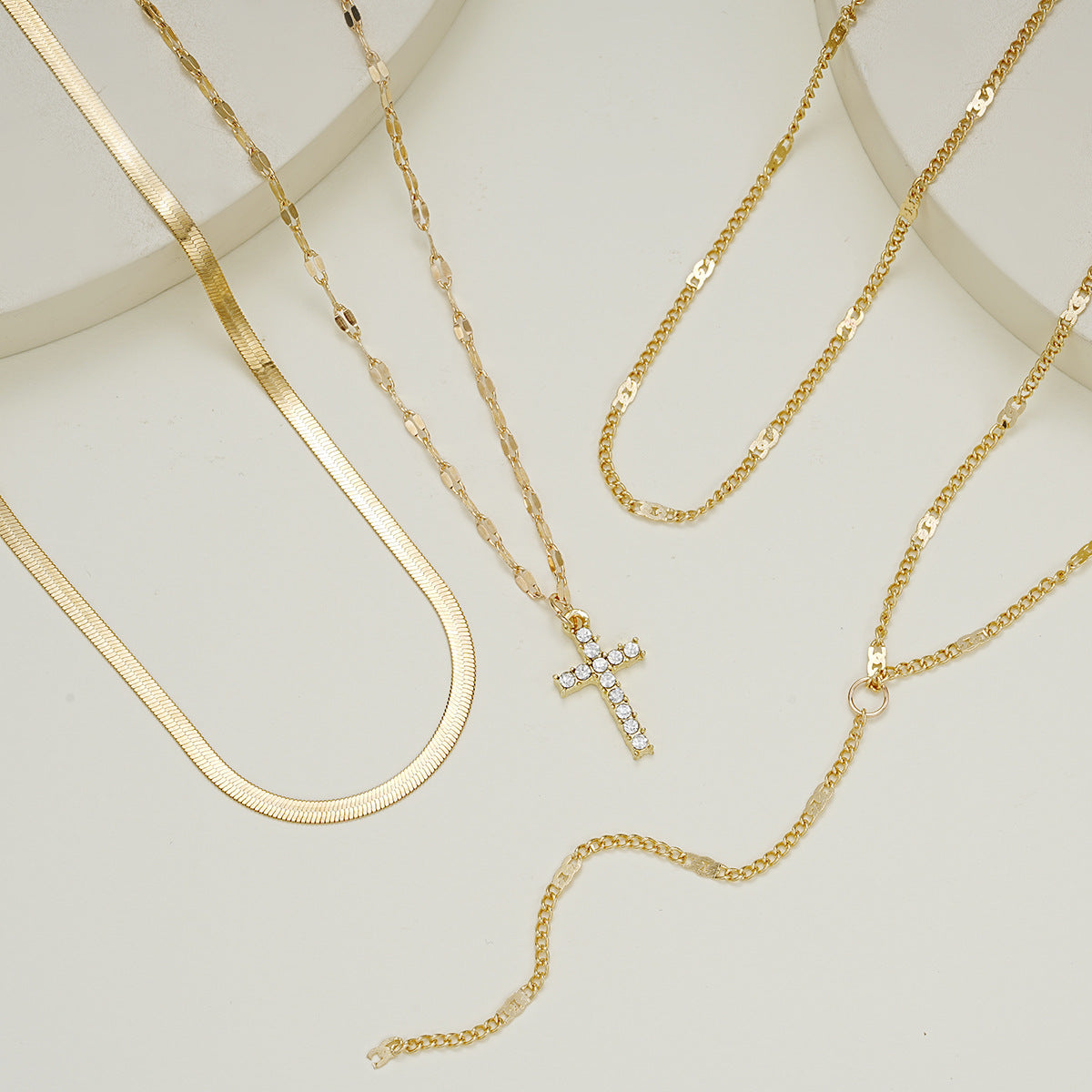 Fashion Special-Interest Vintage Cross Pendant Clavicle Chain – Multi-Layer Water Wave Chain Necklace for Women